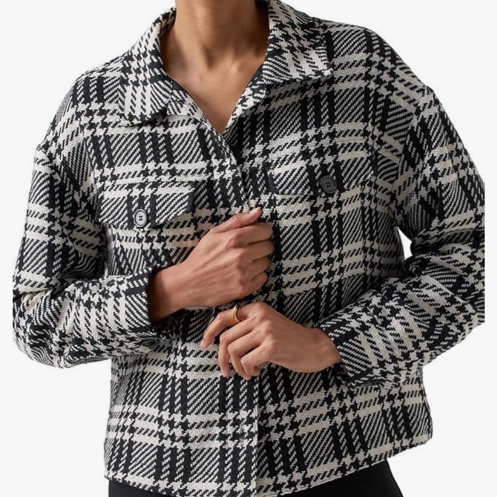 Sanctuary Women's Jacket Blazer Plaid Drop-Shoulder Shacket black white size L